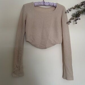 Cream Long Sleeve Waffle Knit Crop Top- L